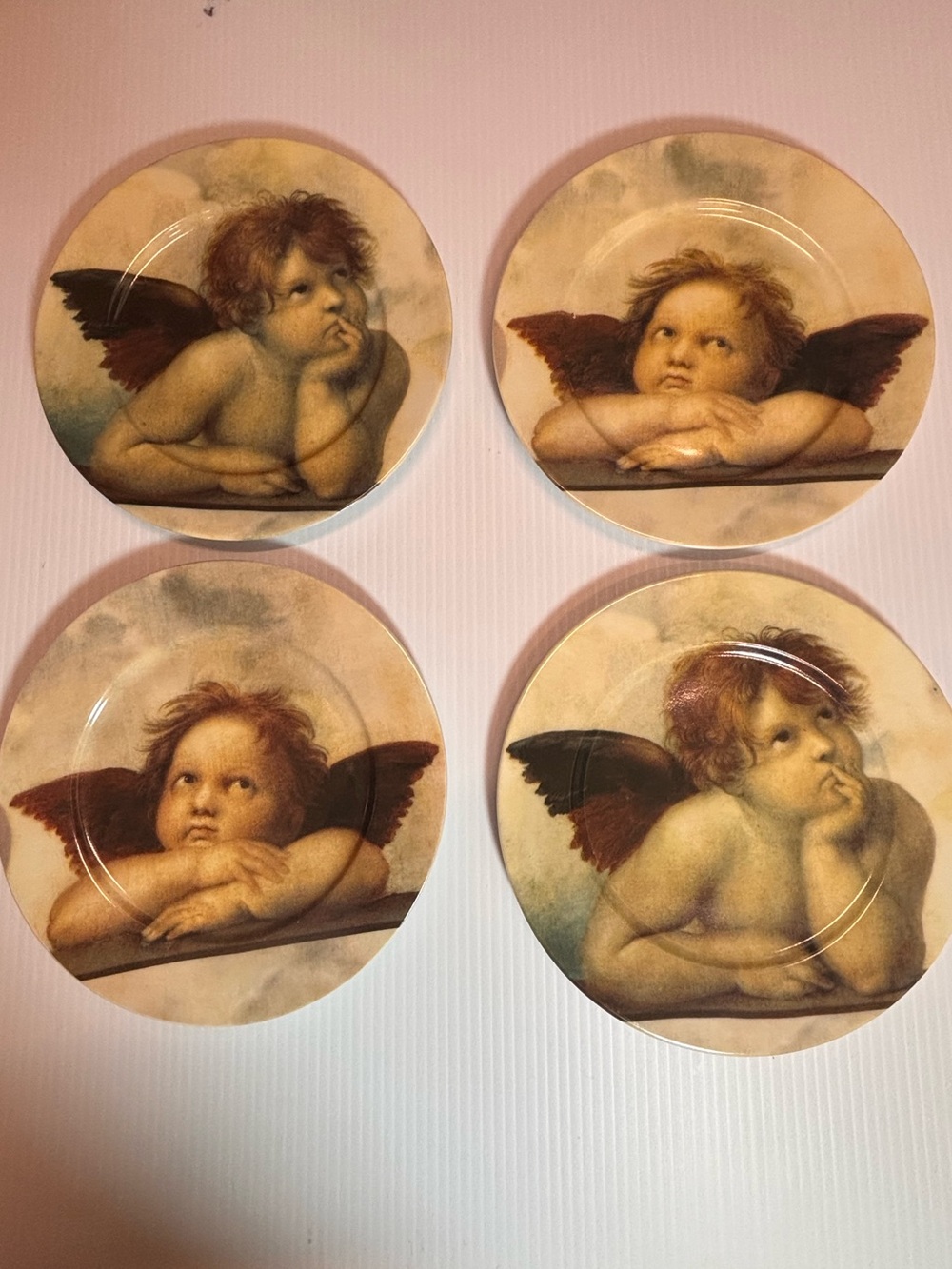 Set of Four Cherub Angel Ceramic Wall or Side Plates Italy